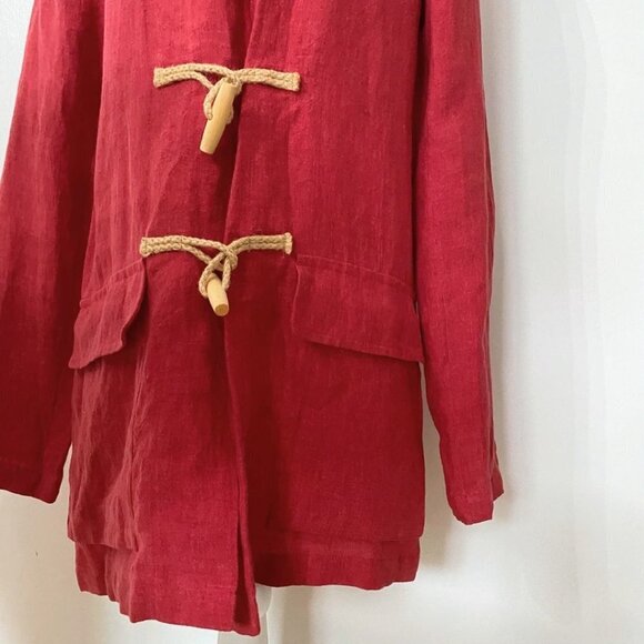 AGNES B PARIS RED LINEN HOODED TOGGLE CLOSURE BLOUSE TOP - 6 - Picture 8 of 12